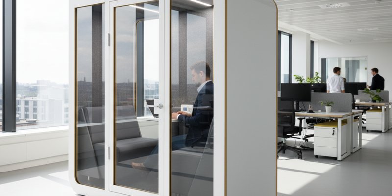 Sala de reuniones con cabina acústica para prevención de riesgos laborales